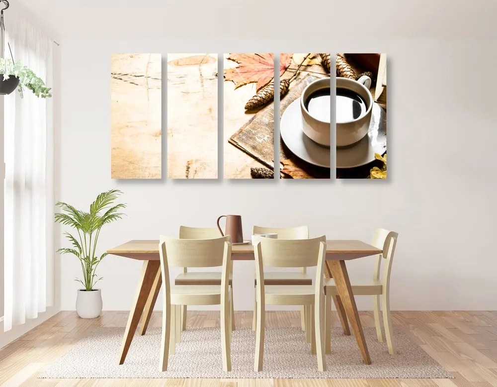 Φλιτζάνι καφέ με εικόνα 5 μερών σε μια πινελιά φθινοπώρου - 100x50