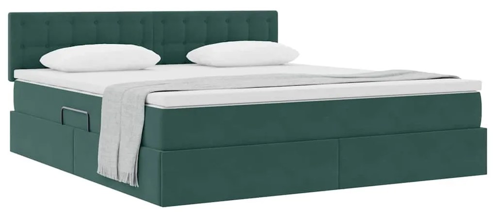 vidaXL Κρεβάτι Αποθήκης με στρώμα Σκούρο Πράσινο 180 x 200 cm Βελούδο
