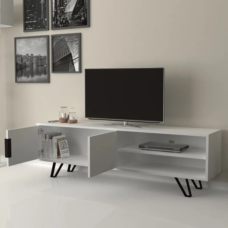 Έπιπλο τηλεόρασης Foot Megapap χρώμα λευκό 160x35x49εκ.