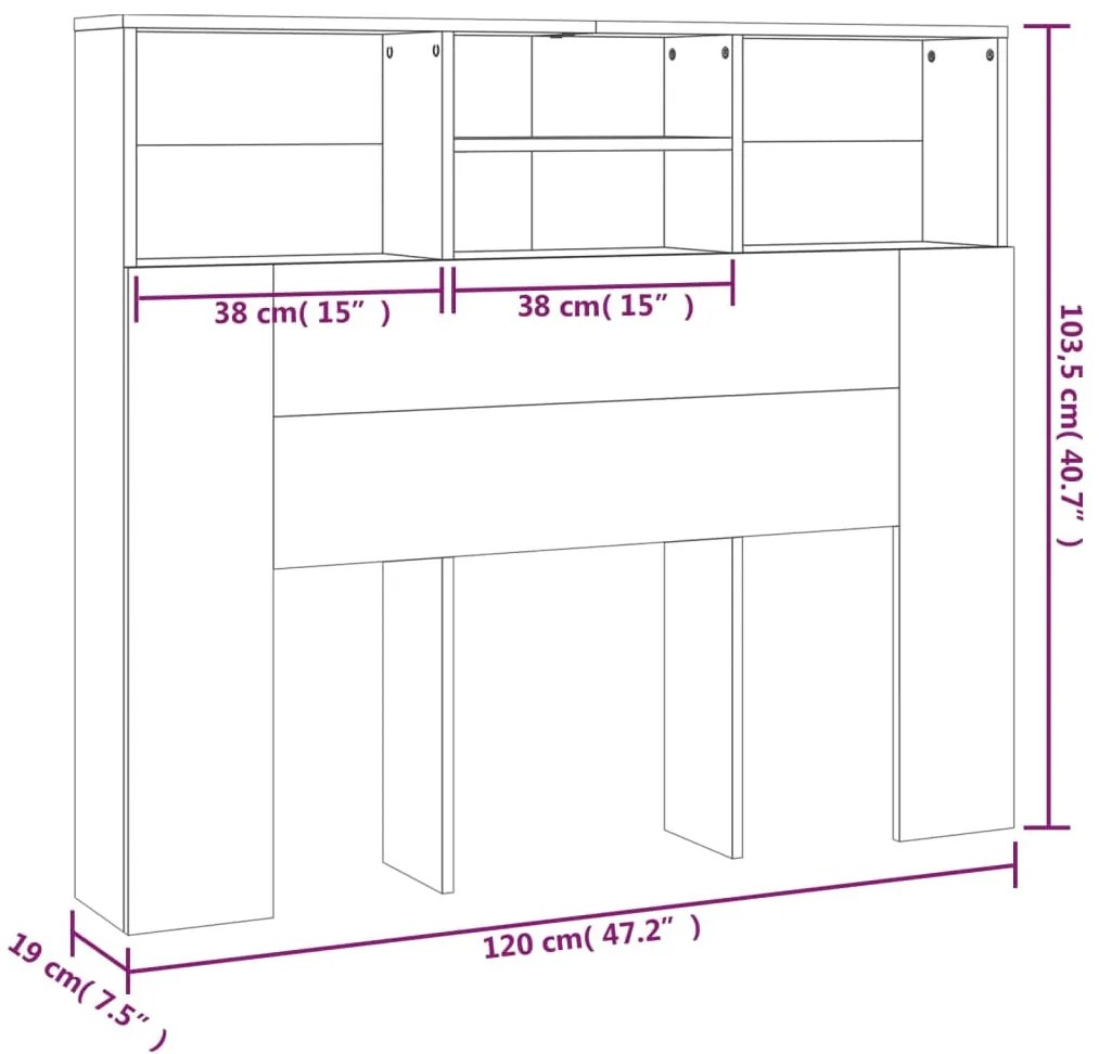 vidaXL Κεφαλάρι Με Αποθηκευτικό Χώρο Λευκό 120 x 19 x 103,5 εκ.