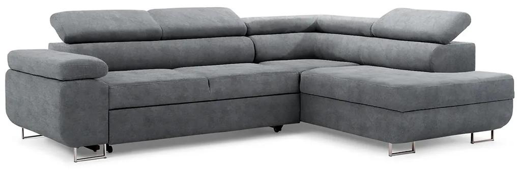 Γωνιακός καναπές Κρεβάτι Annabelle L, με αποθηκευτικό χώρο, σταχτί βελουτέ 270x98x200cm-Δεξιά γωνία-BOG4844