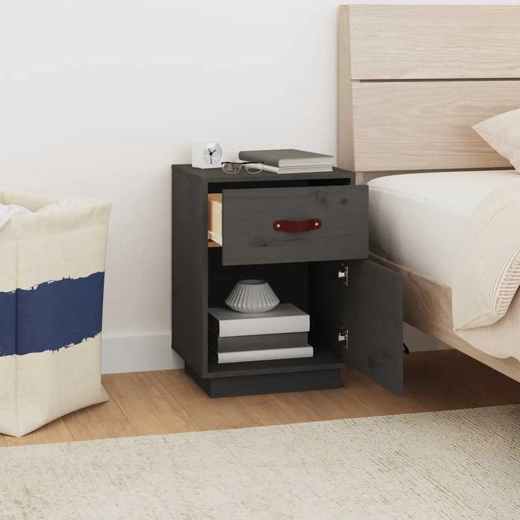 vidaXL Κομοδίνο Γκρι 40x34x55 εκ. από Μασίφ Ξύλο Πεύκου