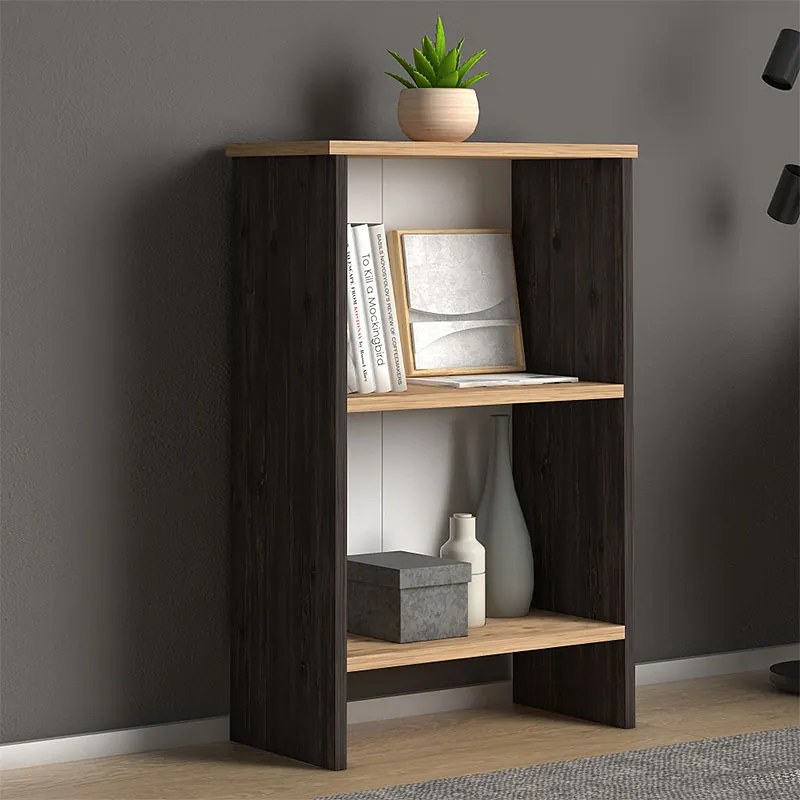 Βιβλιοθήκη μελαμίνης Flora Megapap χρώμα industrial grey - oak 52x25x80εκ. - GP022-0074,1