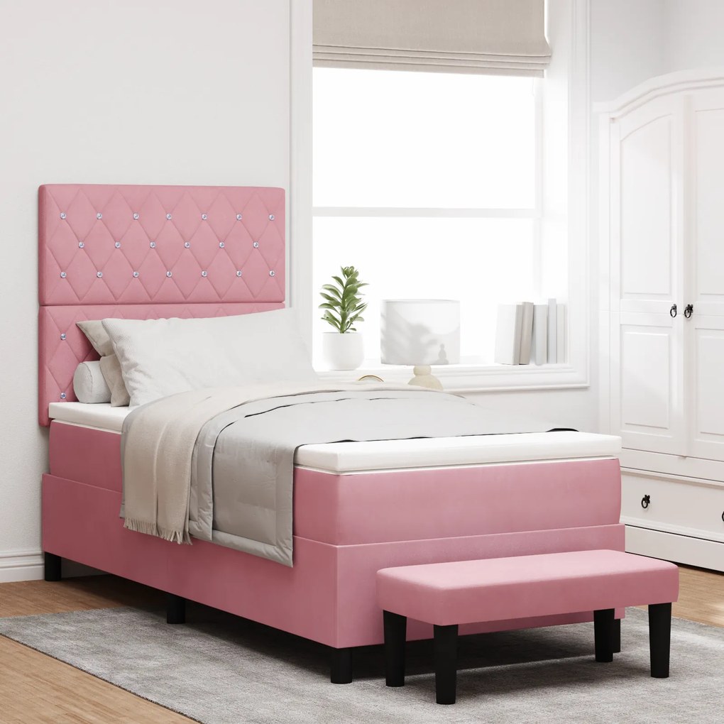 vidaXL Κρεβάτι με ελατήρια με στρώμα Ροζ 90 x 190 cm Βελούδο