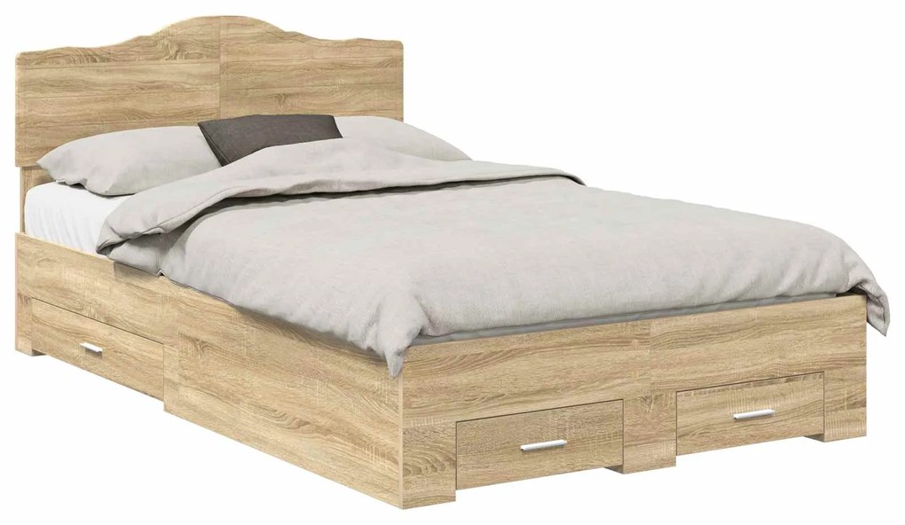 vidaXL Σκελετός Κρεβατιού Δρύς Sonoma 135 x 190 cm Επεξεργασμένο ξύλο