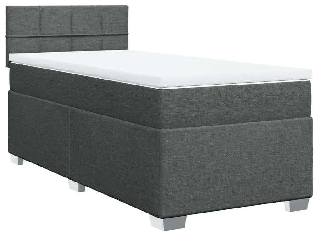 Κρεβάτι Boxspring με Στρώμα Σκούρο Γκρι 100x200 εκ. Υφασμάτινο - Γκρι