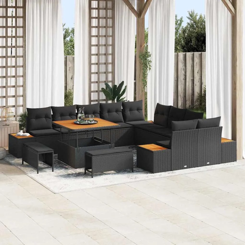 vidaXL Σετ Καναπέ Κήπου με μαξιλάρι 13 pcs Μαύρο Πολυ ράταν