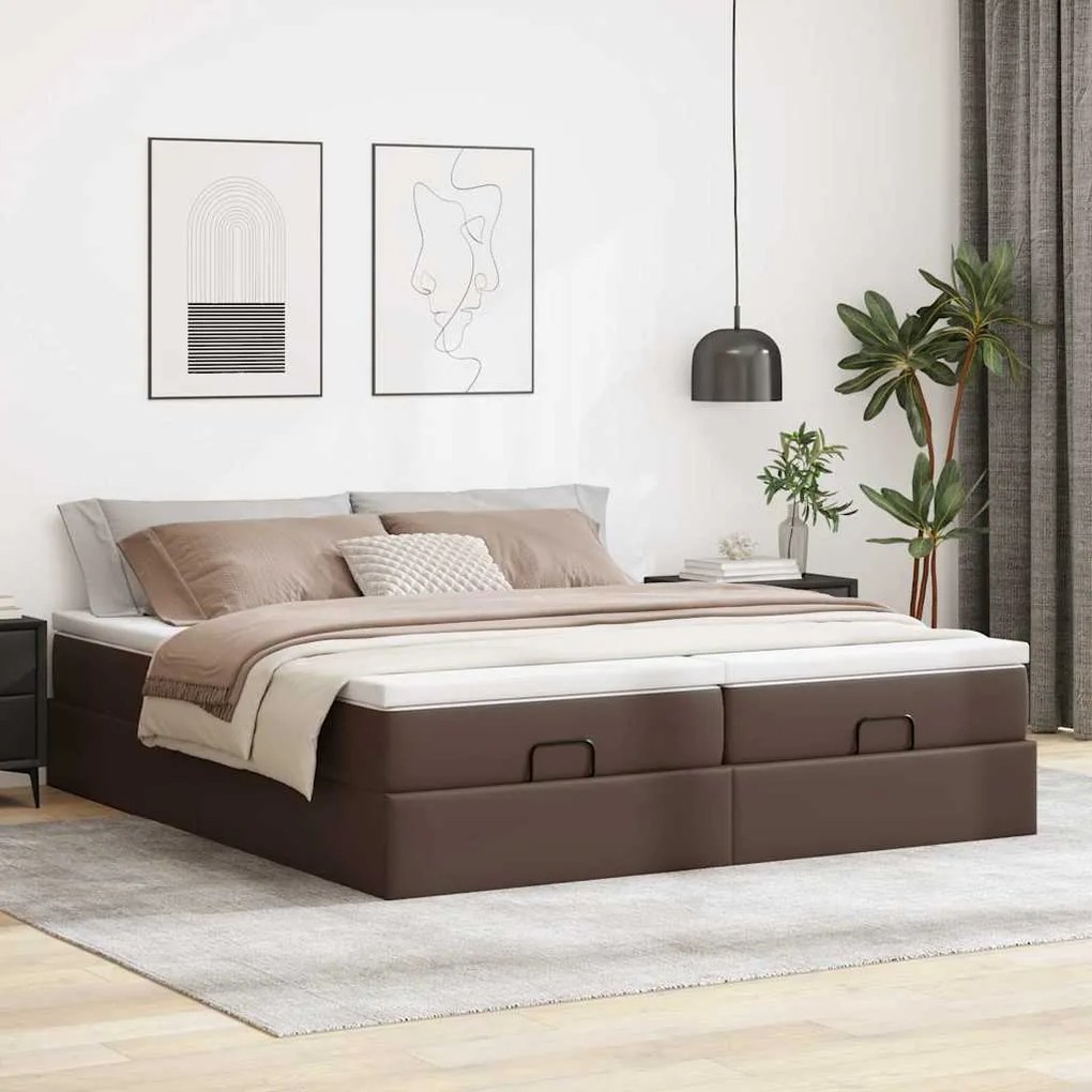 vidaXL Οθωμανικό Κρεβάτι με Στρώματα Καφέ 200x200cm Faux Leather