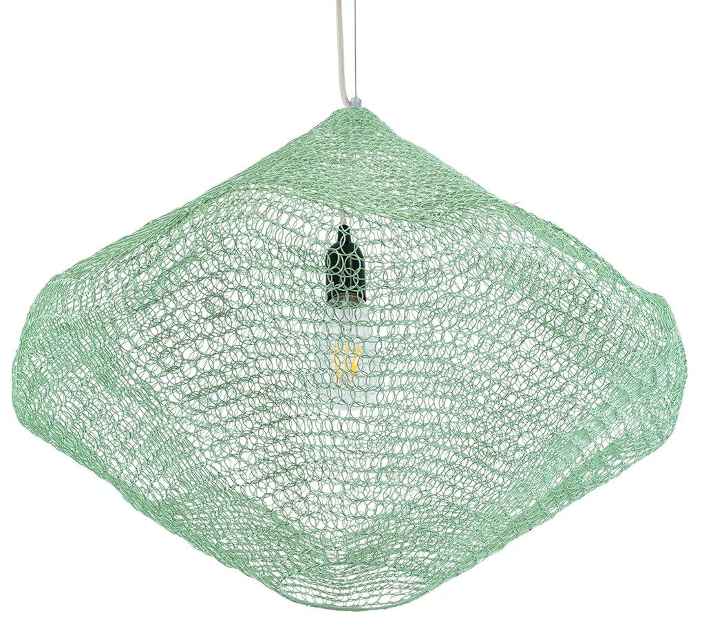 GloboStar® KENTUCKY 01866 Vintage Κρεμαστό Φωτιστικό Οροφής Μονόφωτο 1 x E27 AC220-240V IP20 - Φ60 x Υ50cm - Apple Green Μεταλλικό Πλέγμα - 5 Χρόνια Εγγύηση