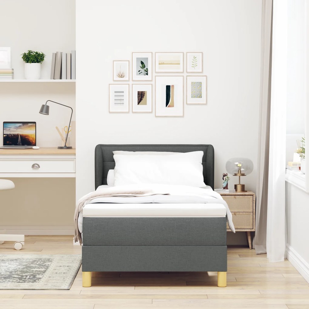 vidaXL Κρεβάτι Box Spring vitaXL με Στρώμα Σκούρο Γκρι 90x200 εκ Fabric