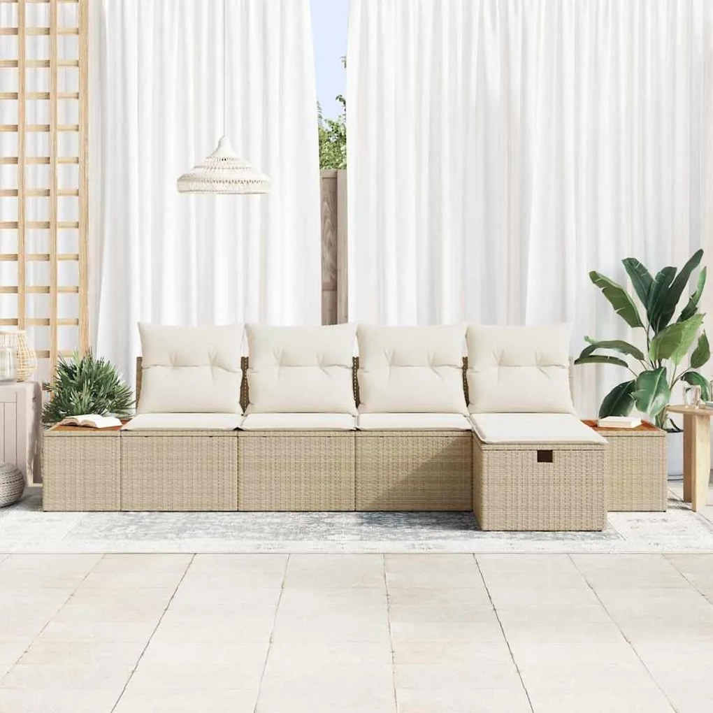 vidaXL Σετ Καναπέ Κήπου με μαξιλάρι 5 pcs Μπεζ Πολυ ράταν