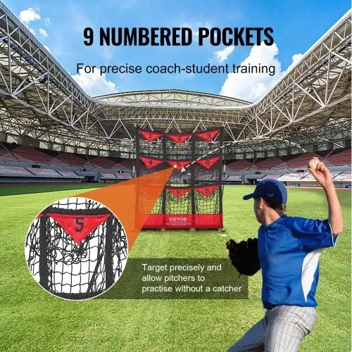 VEVOR 9 Hole Baseball Net, 36&quot;x30&quot; Softball Baseball Training Equipment for Hitting Pitching Practice, Portable Quick Assembly Trainer Aid with Carry Bag, Strike Zone, Ground Stakes, for Youth Adults