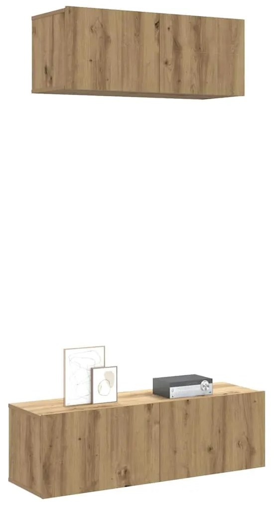 Σετ ντουλαπιών τηλεόρασης 2 τεμαχίων Επιτοίχιο Τεχνικής Δρυς