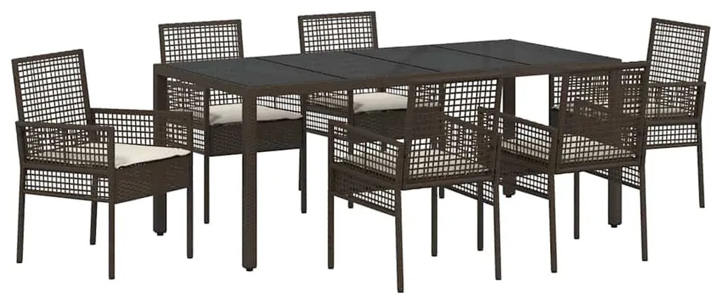vidaXL Σέτ φαγητού για κήπο 7 pcs Καφέ Πολυ ράταν