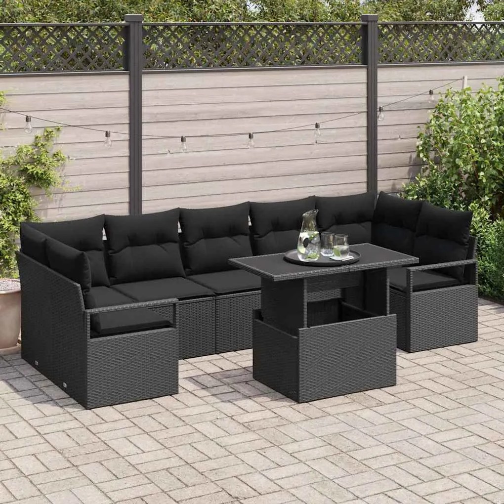 vidaXL Σετ Καναπέ Κήπου με αποθήκευση 8 pcs Μαύρο Πολυ ράταν