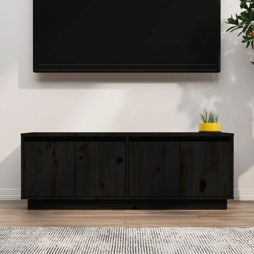 vidaXL Έπιπλο Τηλεόρασης Μαύρο 110x34x40 εκ. από Μασίφ Ξύλο Πεύκου