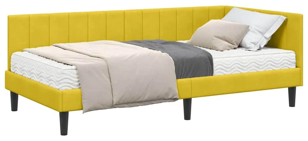 vidaXL Κρεβάτι Γωνίας με στρώμα Κίτρινο 90 x 190 cm Βελούδο
