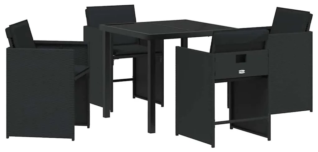 vidaXL Σέτ φαγητού για κήπο με μαξιλάρι 5 pcs Μαύρο Πολυ ράταν