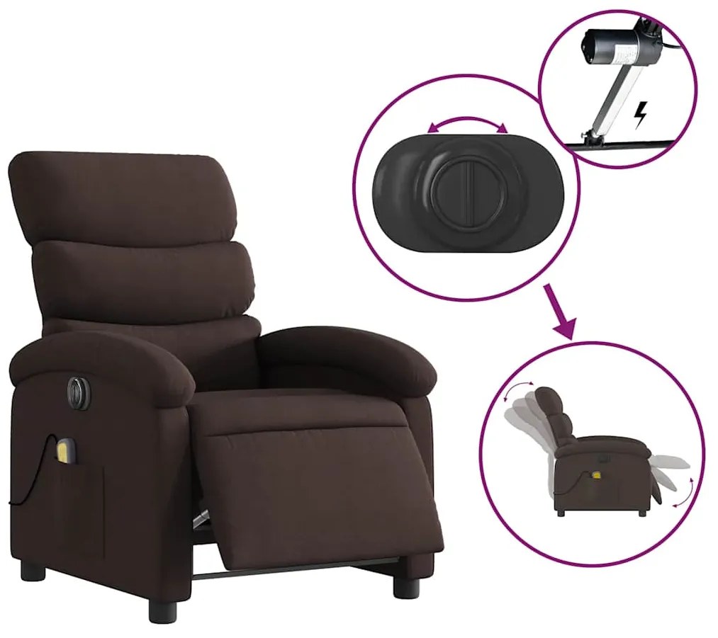 vidaXL Πολυθρόνα Μασάζ Ηλεκτρική Ανακλινόμενη Σκούρο Καφέ Υφασμάτινη