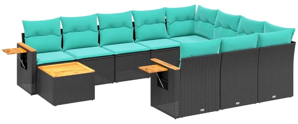 vidaXL Σαλόνι Κήπου Σετ 11 Τεμαχίων Μαύρο Συνθετικό Ρατάν με Μαξιλάρια