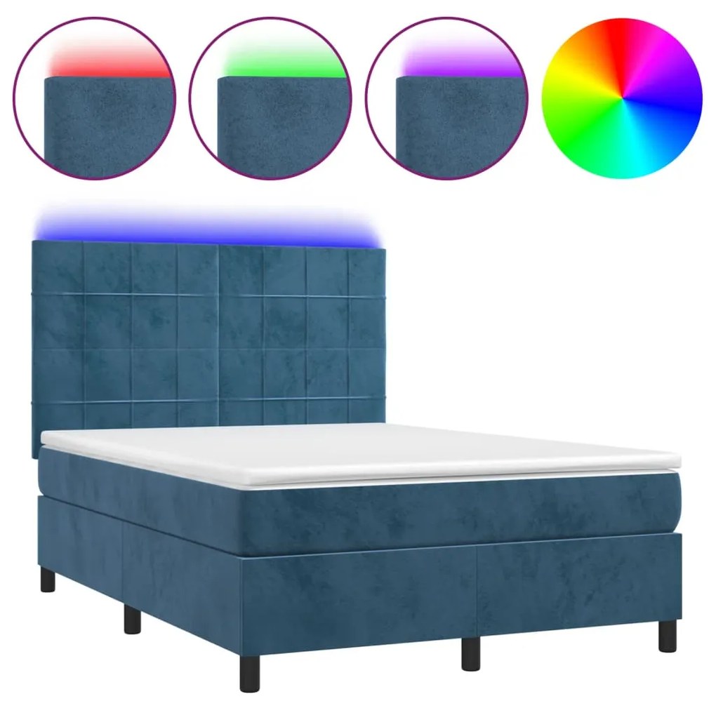 ΚΡΕΒΑΤΙ BOXSPRING ΜΕ ΣΤΡΩΜΑ &amp; LED ΣΚ. ΜΠΛΕ 140X190ΕΚ. ΒΕΛΟΥΔΙΝΟ 3136123