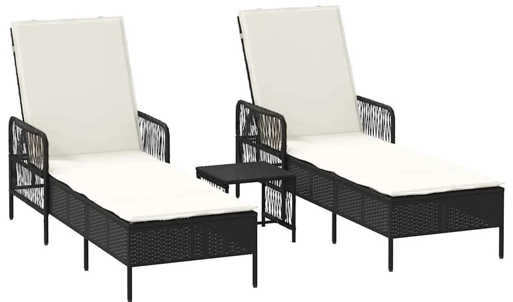 vidaXL Ξαπλώστρα με μαξιλάρι 2-πρόσωπο 2 pcs Μαύρο συνθετικό ρατάν