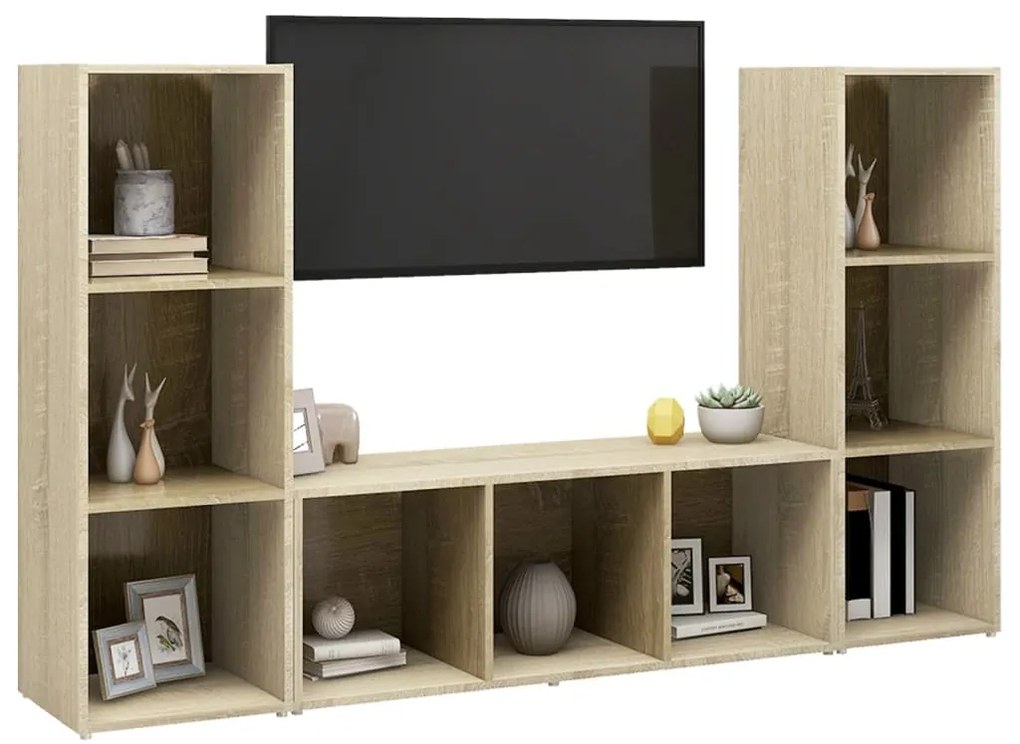 vidaXL Έπιπλα Τηλεόρασης 3 τεμ. Sonoma Δρυς 107x35x37 εκ. Μοριοσανίδα
