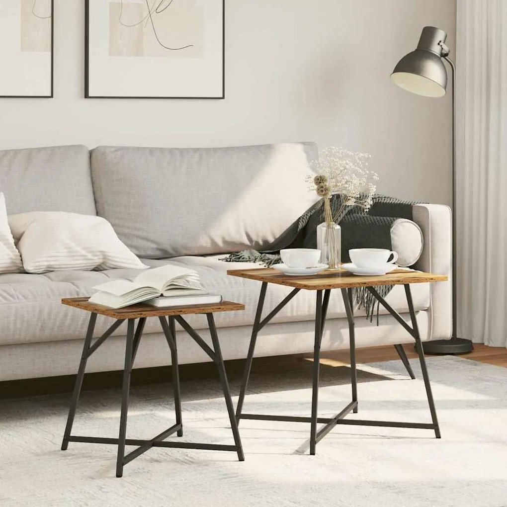 Σετ βοηθητικά τραπεζάκια 2 pcs Παλιό ξύλο και Μαύρο