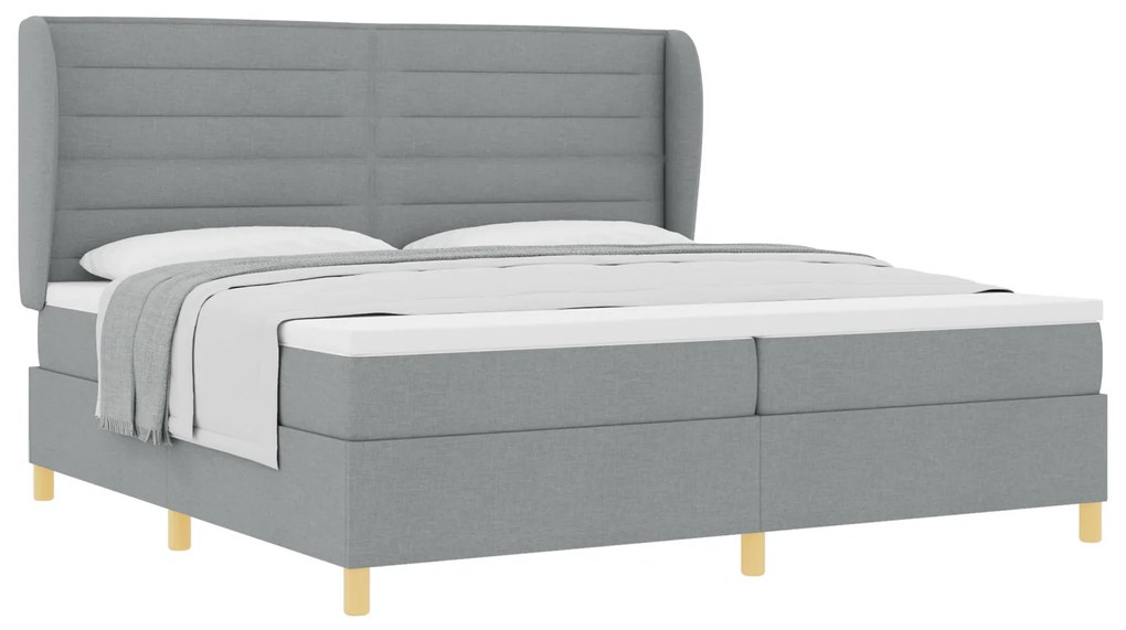 vidaXL Κρεβάτι Box Spring με Στρώμα - Ανοιχτό γκρι, 200x200 εκ., Ύφασμα