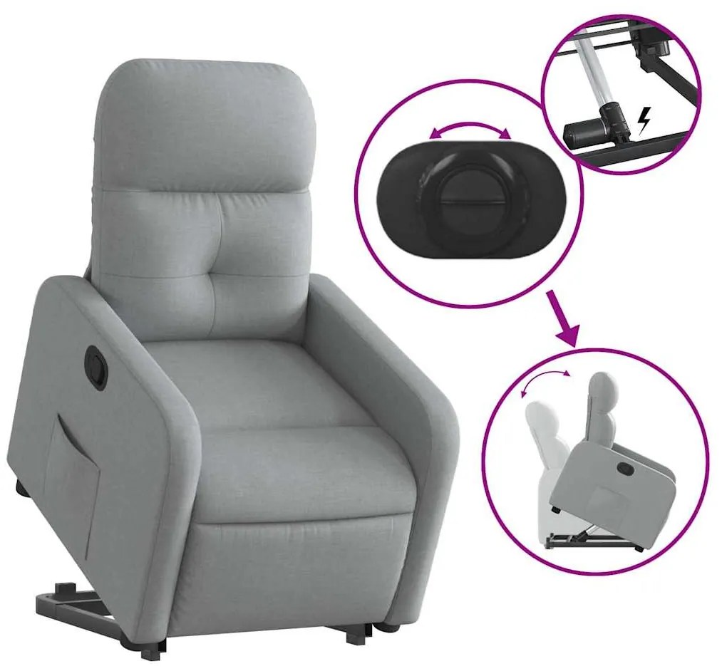 vidaXL Πολυθρόνα Ανακλινόμενη με Ανύψωση Ανοιχτό Γκρι Υφασμάτινη