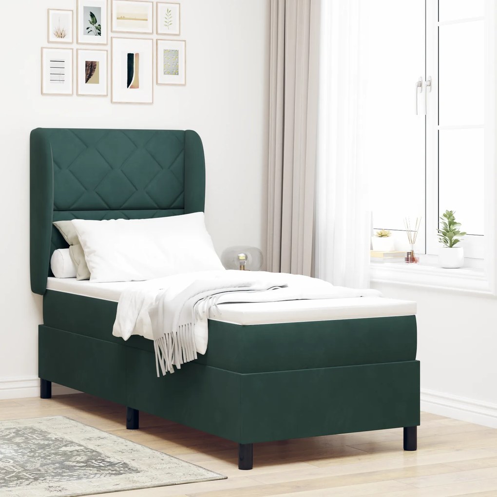 vidaXL Κρεβάτι με ελατήρια Σκούρο πράσινο 80 x 200 cm Βελούδο