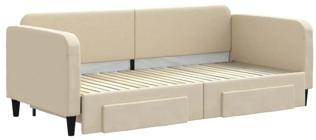 vidaXL Καναπές Κρεβάτι Συρόμενος Κρεμ 90x200 εκ. Ύφασμα &amp; Συρτάρια