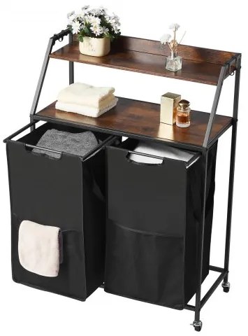 VEVOR 2 Tiers Laundry Sorter Tall Laundry Hamper with Wheels and Hooks 2 Section