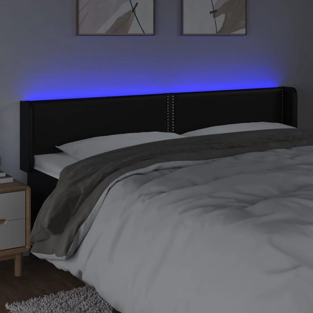 vidaXL Κεφαλάρι Κρεβατιού LED Μαύρο 163x16x78/88 εκ. Συνθετ. Δέρμα