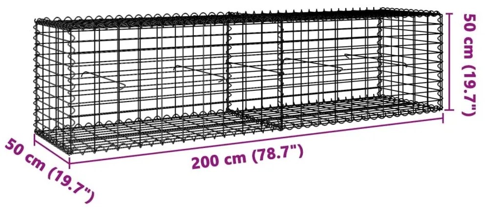 Συρματοκιβώτιο με Κάλυμμα 200x50x50 εκ. από Γαλβανισμένο Χάλυβα - Ασήμι