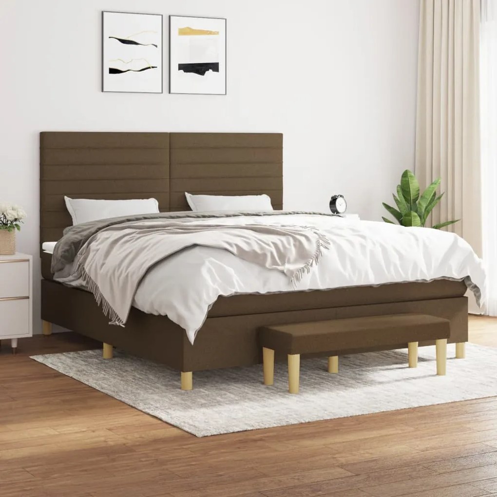 vidaXL Κρεβάτι Boxspring με Στρώμα Σκούρο Καφέ 160x200 εκ Υφασμάτινο