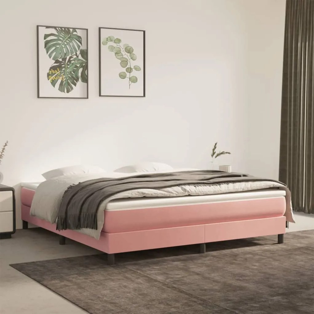 Κρεβάτι Boxspring με Στρώμα Ροζ 160x200 εκ. Βελούδινο