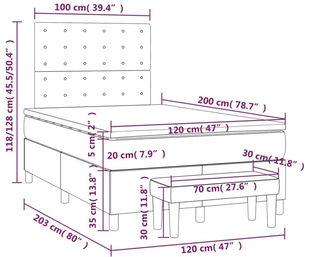 Κρεβάτι Boxspring με Στρώμα Μαύρο 120 x 200 εκ. Συνθετικό Δέρμα - Μαύρο