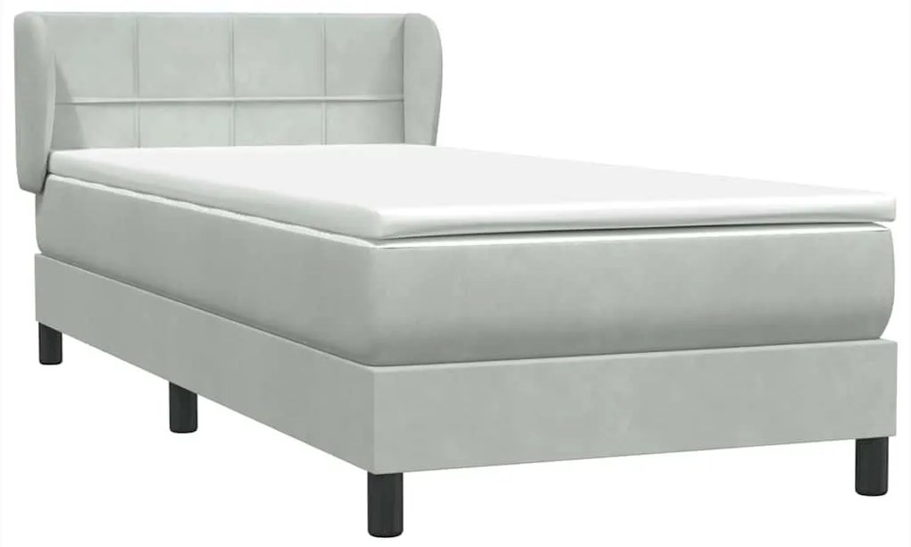 Box Spring κρεβάτι με στρώμα ανοιχτό γκρι 90x220 εκ. Βελούδινο - Γκρι