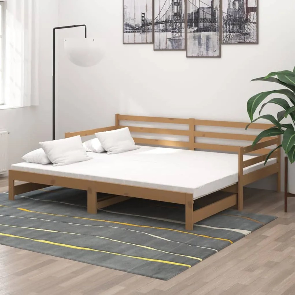 vidaXL Καναπές Κρεβάτι Καφέ Μελί 2 x (90 x 200) εκ. Μασίφ Ξύλο Πεύκου