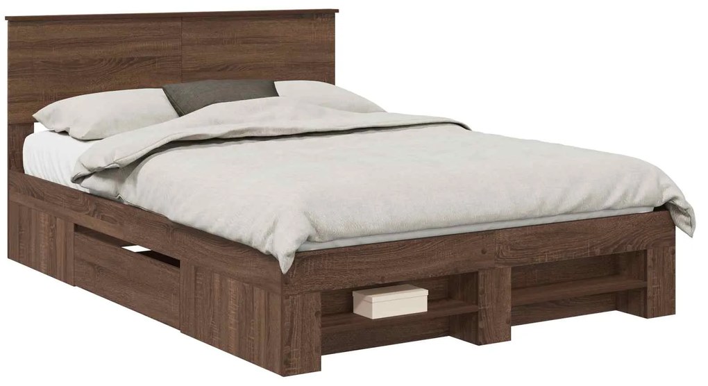 vidaXL Σκελετός Κρεβατιού Καφέ δρυς 140 x 200 cm Επεξεργασμένο ξύλο