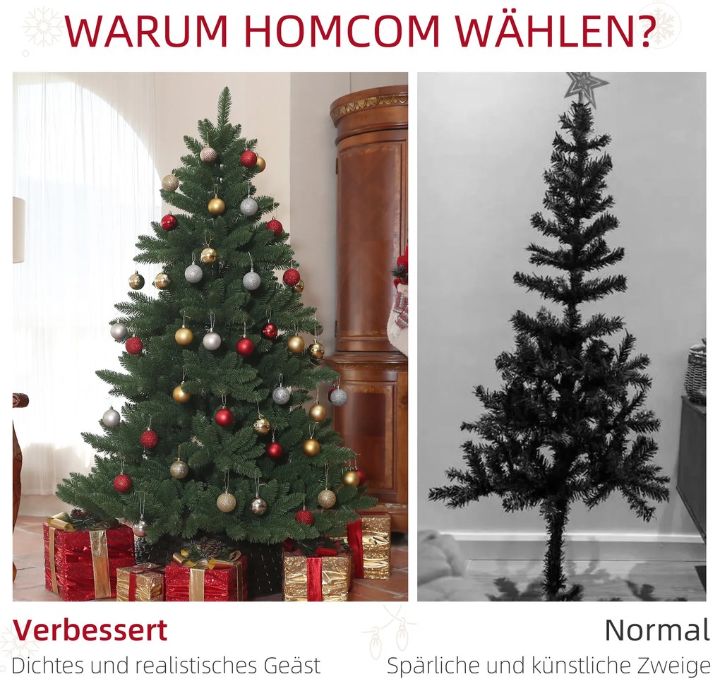 Χριστουγεννιάτικο δέντρο HOMCOM, Nordmann, ρεαλιστικό, φαρδύ &amp; πλούσιο, 180 x Φ120 cm, πράσινο