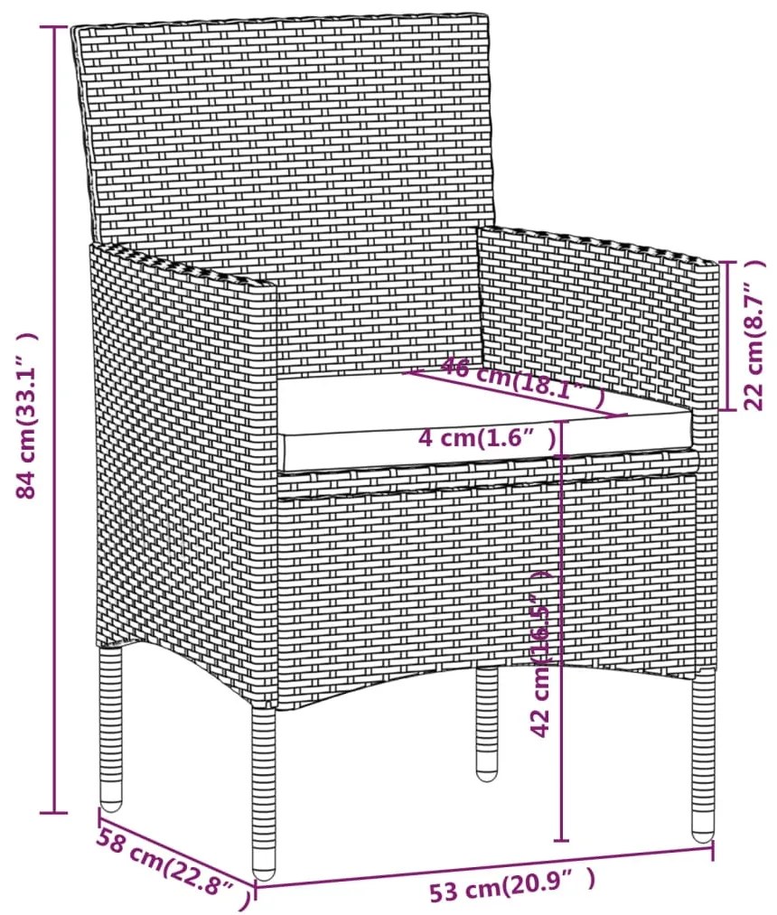 vidaXL Σετ Τραπεζαρίας Κήπου 3 Τεμαχίων με Μαξιλάρια Μαύρο
