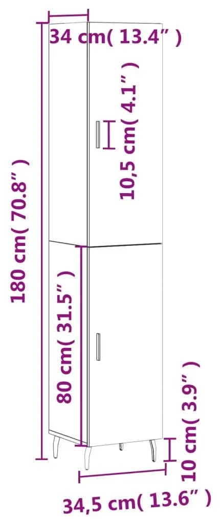 Ντουλάπι Λευκό 34,5 x 34 x 180 εκ. από Επεξεργασμένο Ξύλο - Λευκό