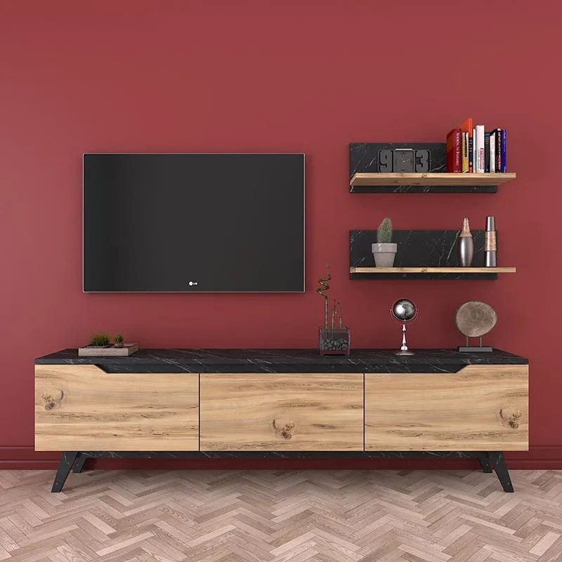 Σύνθετο σαλονιού Kasia oak-μαύρο μαρμάρου 180x35x48,5εκ