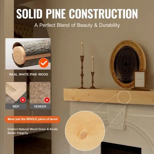 VEVOR Fireplace Mantel Wood Shelf Floating Rustic Fireplace Mantel 60&quot; Natural