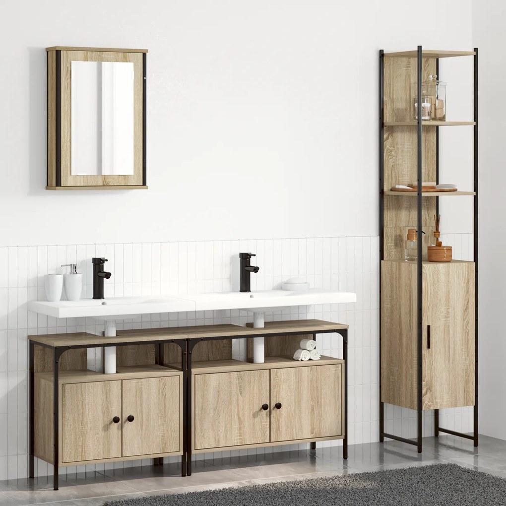 vidaXL Σετ Επίπλων Μπάνιου 4 pcs Sonoma Δρυς 33 x 33 x 185.5 εκ