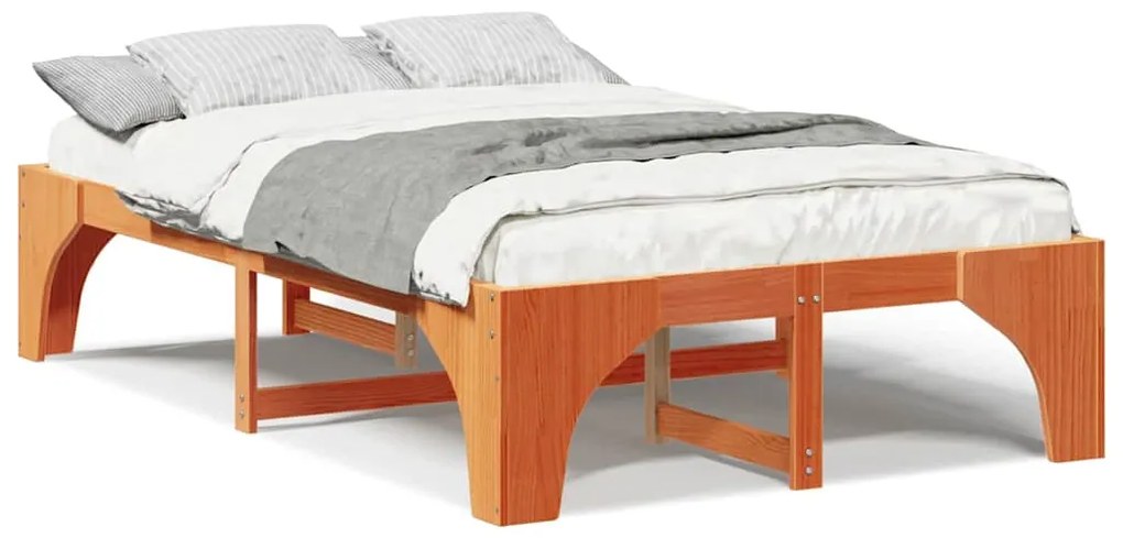 vidaXL Κρεβάτι δαπέδου Καφέ 140 x 190 cm Μασίφ ξύλο πεύκου