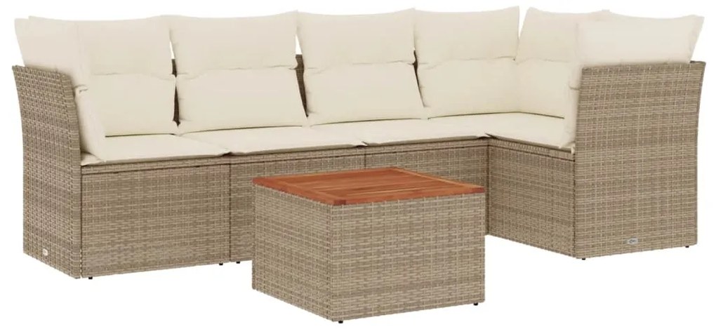 vidaXL Σετ Καναπέ Κήπου 6 τεμ. Μπεζ Συνθετικό Ρατάν με Μαξιλάρια