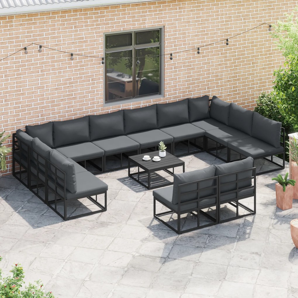 vidaXL Σετ Καναπέ Κήπου 12 pcs Μαύρο 423 x 211.5 x 71 εκ Αλουμίνιο